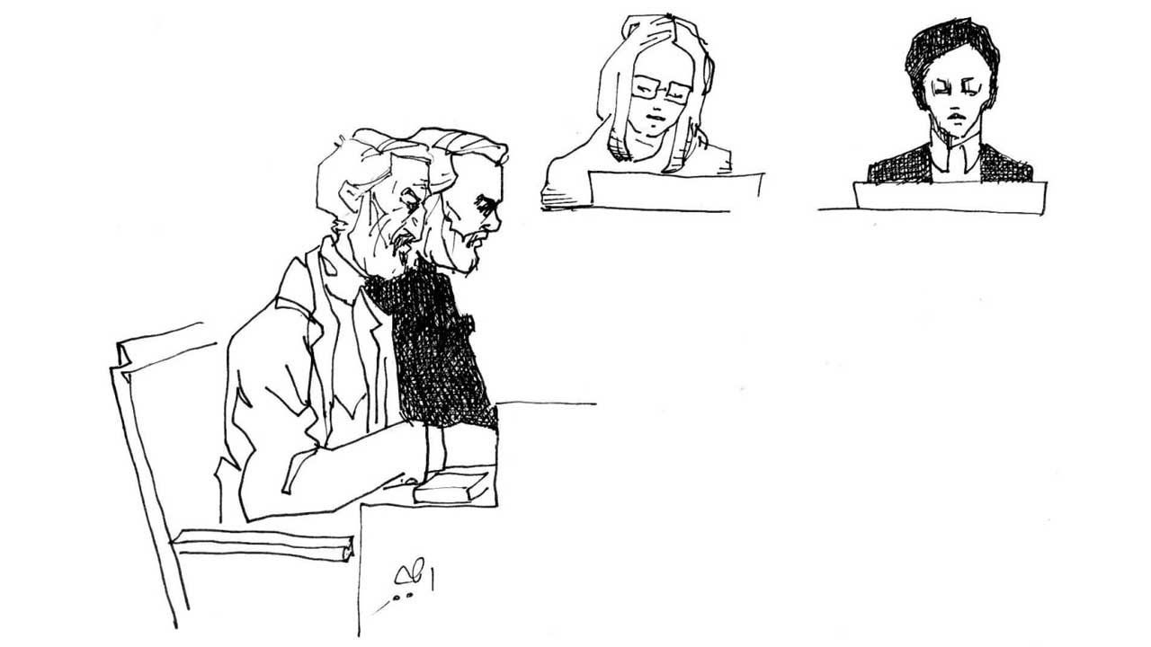 © kayhan.london طرح‌های احمد بارکی‌زاده از دادگاه حمید نوری در استکهلم / فوریه ۲۰۲۲