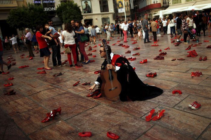 نمایشگاه کفش در میدان شهر مالاگا در جنوب اسپانیا