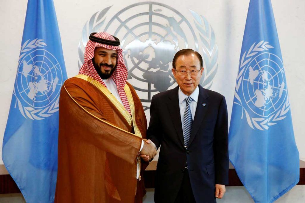 محمدبن سلمان ولیعهد عربستان و بان کی مون دبیرکل سازمان ملل متحد Reuters©